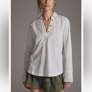 BY ANTHROPOLOGIE HENLEY POPOVER SHIRT. Color: WHITE. Size: XS.
